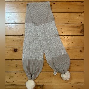 UGG Two Tone Cream / Beige Sparkle Wool Scarf with Pom Poms